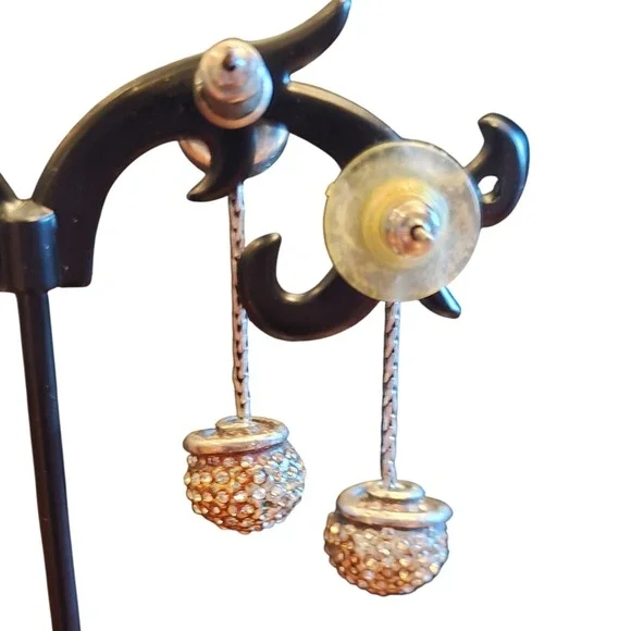 Brighton Rhinestone Orb Dangle Earrings Silver Tone Drop Statement Jewelry - Picture 2 of 3